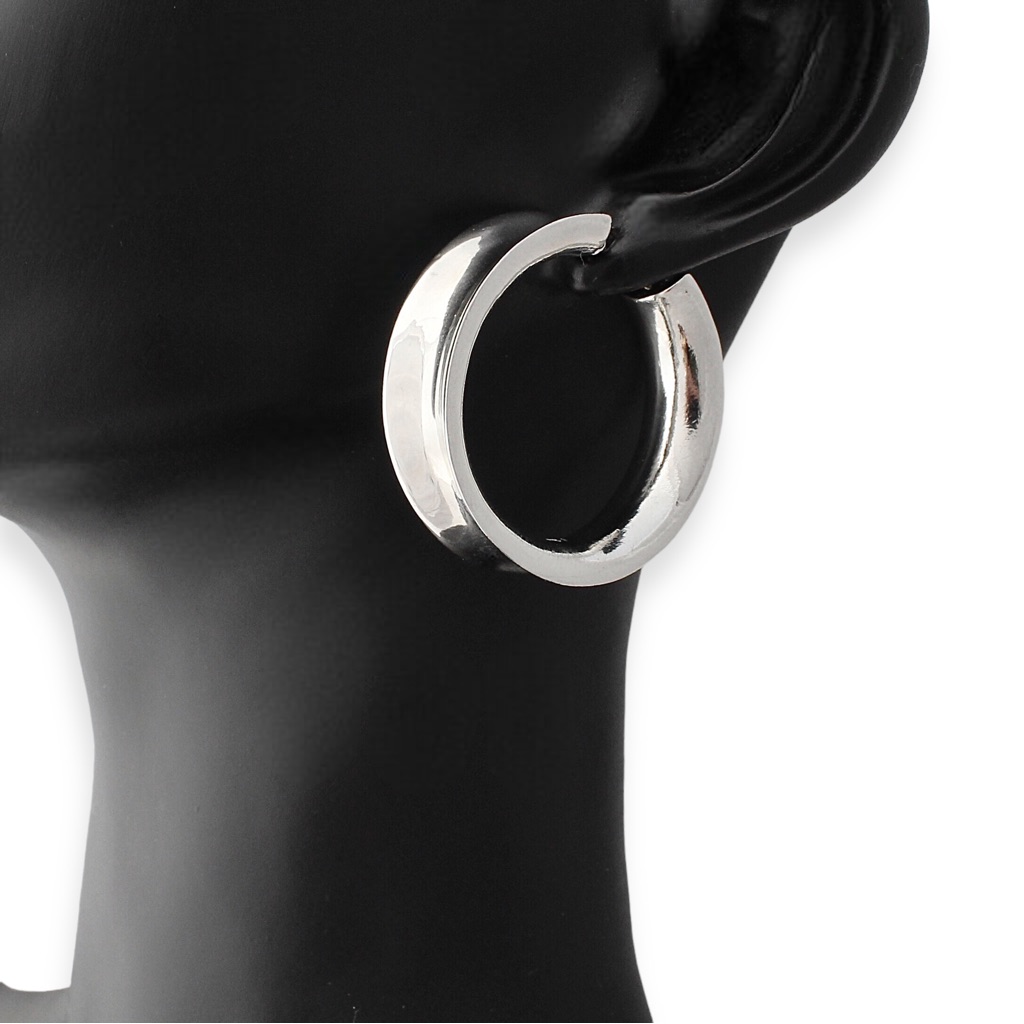 T Tahari Silver Tone Hoop Earrings Large Wide Concave Anticlastic Hoops 35$
